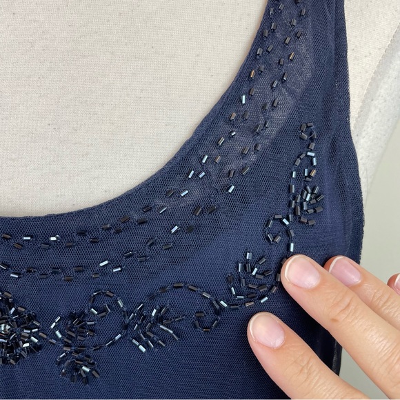 American Eagle Outfitters Navy Blue Beaded Sheer Floral Dress Women XL - Picture 5 of 11